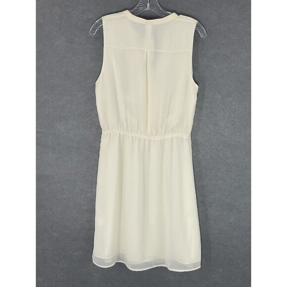 H&M Dress Women 10 Ivory Black Buttons Trim Pintuck Lined Ivy Preppy Timeless - Picture 2 of 13
